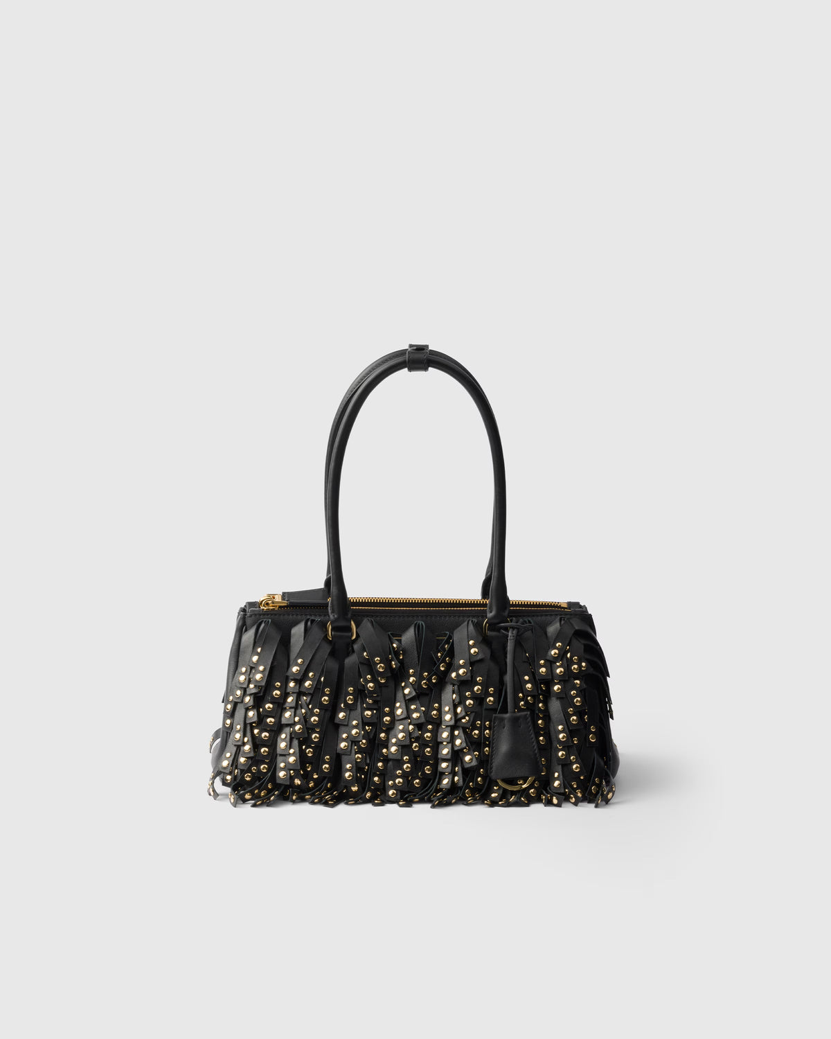 Prada Galleria medium nappa leather bag with fringe and studs - - Black