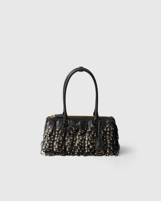 Prada Galleria medium nappa leather bag with fringe and studs - - Black