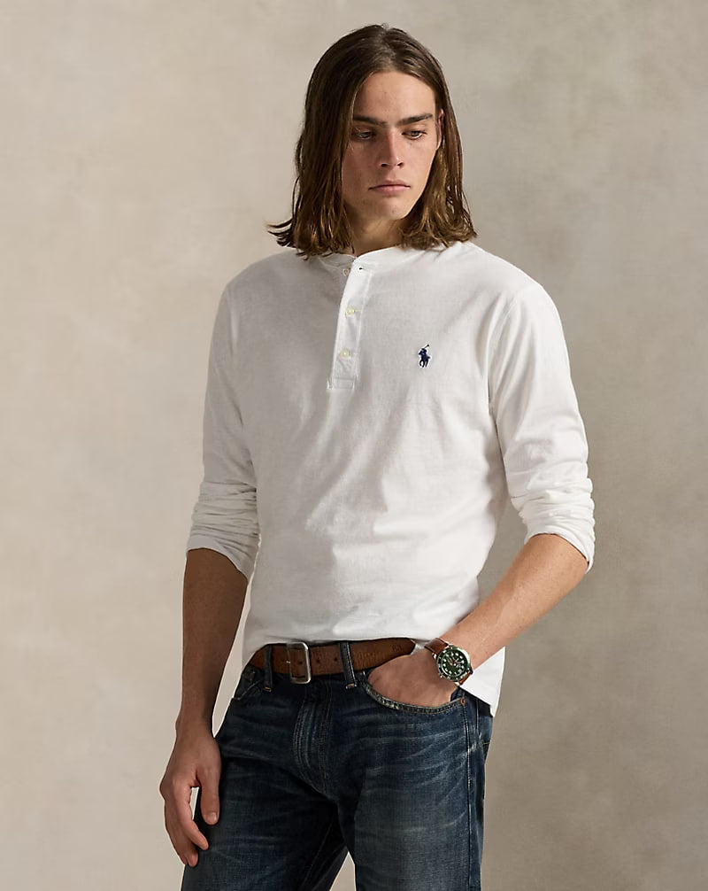 Slub Jersey Henley Shirt - - White XS