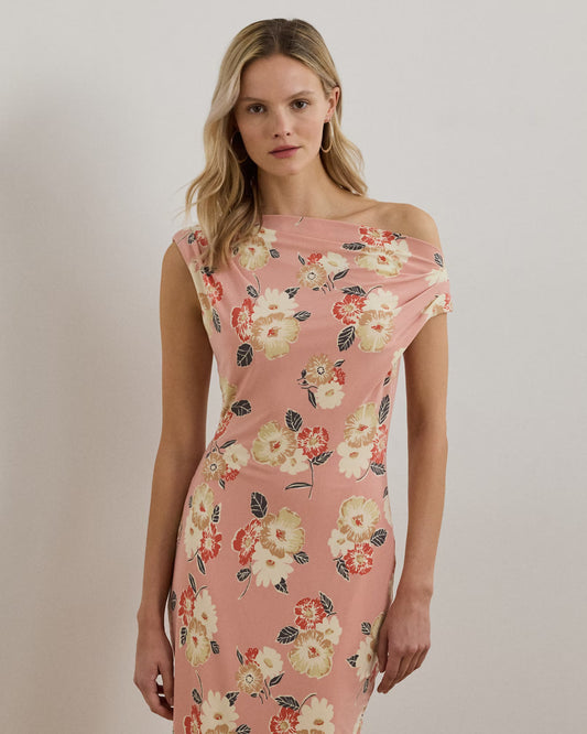 Floral Jersey Off-the-Shoulder Dress - - Floral
