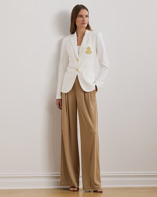 Pleated Stretch Jersey Wide-Leg Pant - - camel