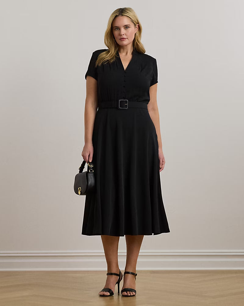 Raffia-Buckle Belted Georgette Dress - -