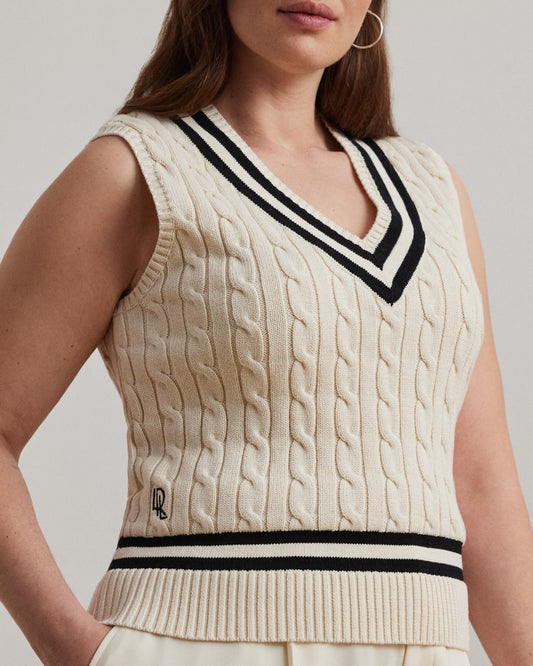 Cable-Knit Cotton Cricket Sweater Vest - -