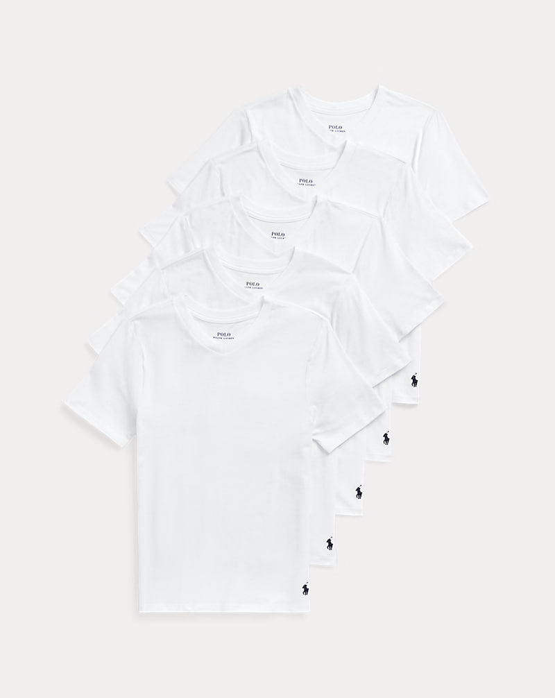 Stretch Cotton Jersey V-Neck 5-Pack 8-20 - - White