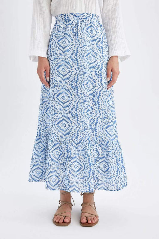 A Cut Printed Voile Maxi Skirt - -