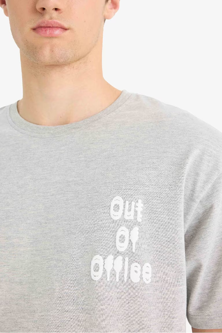Boxy Fit Crew Neck Printed Short Sleeve T-Shirt - -