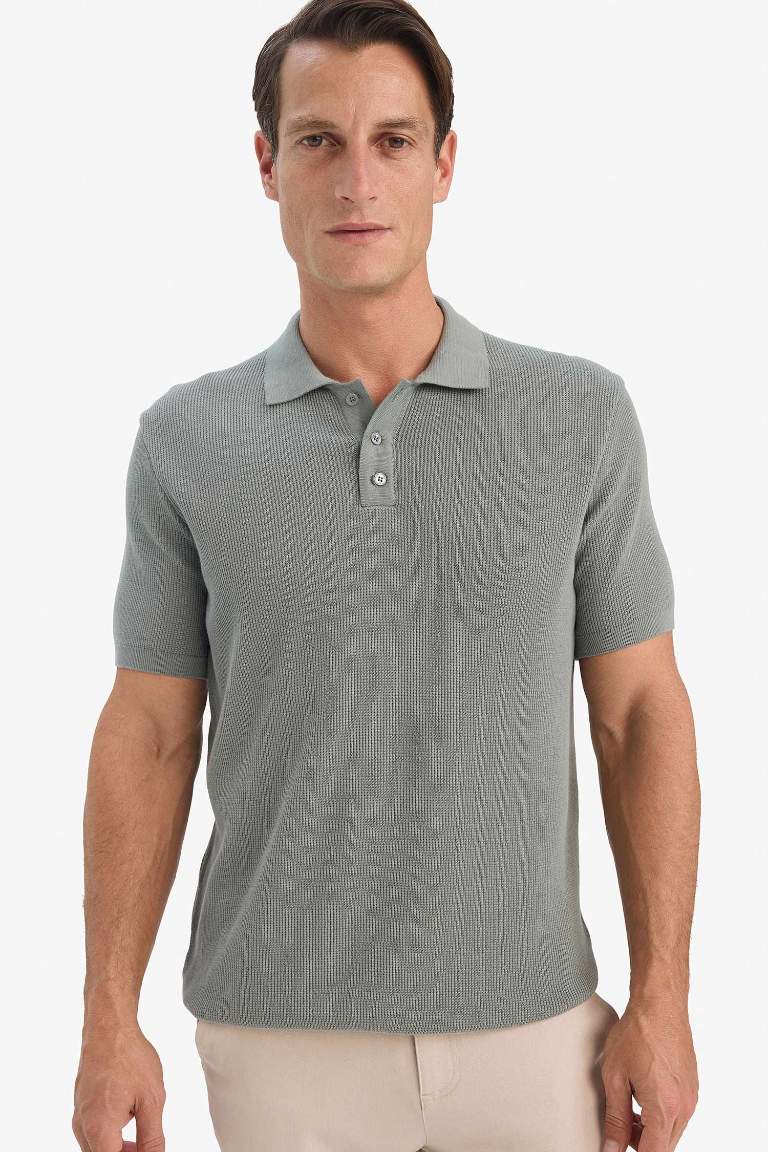 Standard Fit Short Sleeve Knitwear Cotton Polo T-Shirt - - Light Khaki