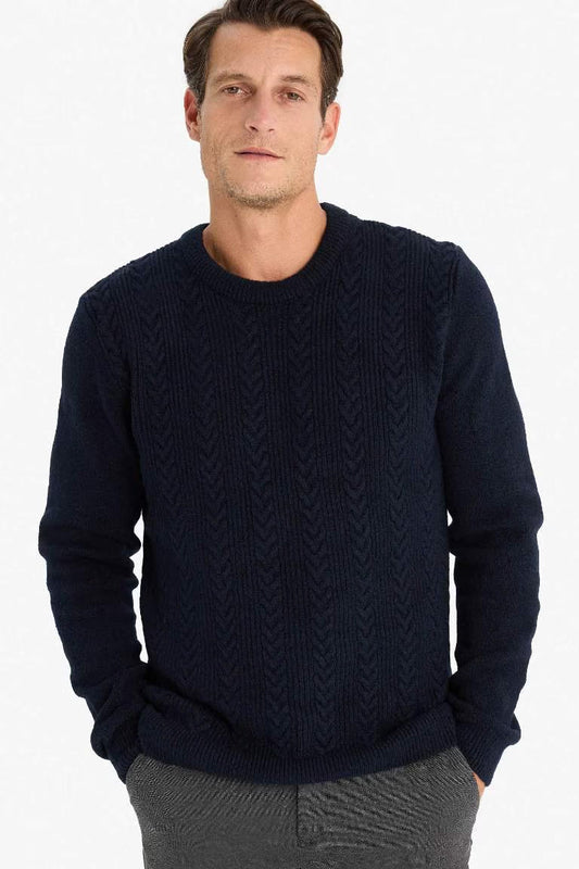 Standard Fit Crew Neck Knitwear Pullover - - Navy