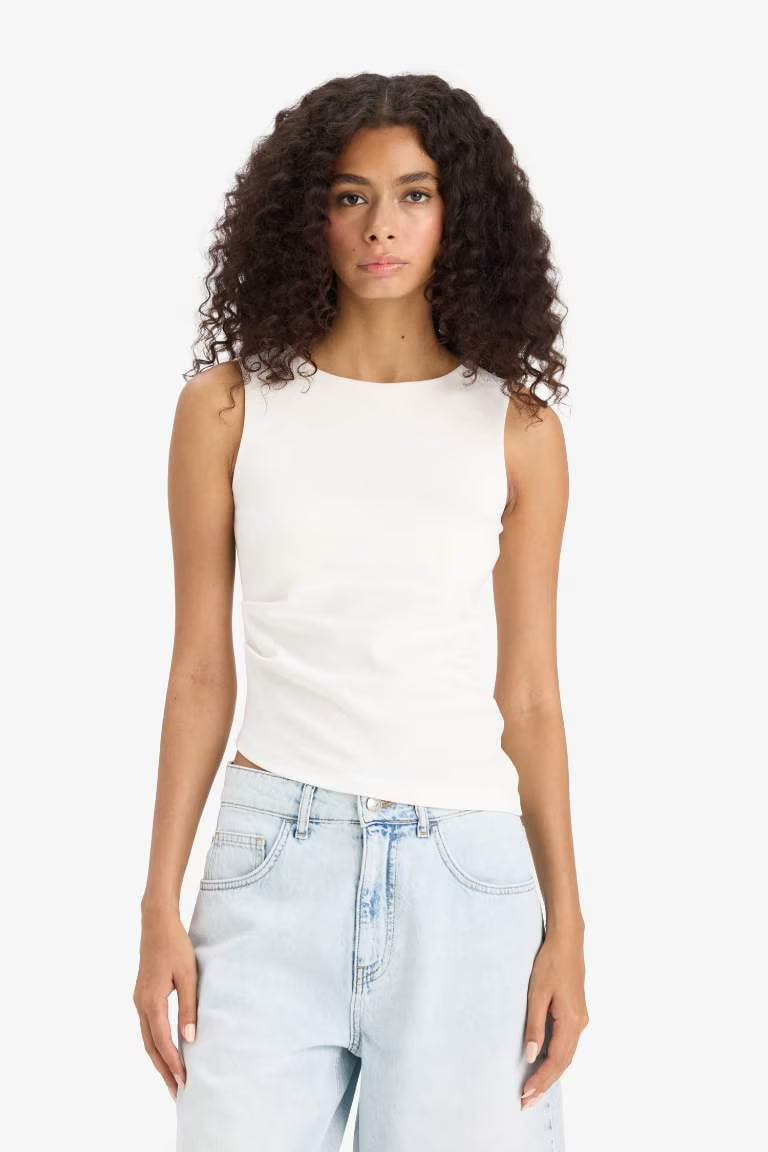 Slim Fit Ribana Crew Neck Tank Top - -