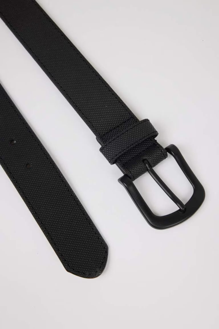 Man Oval Buckle Faux Leather Denim Belt - -