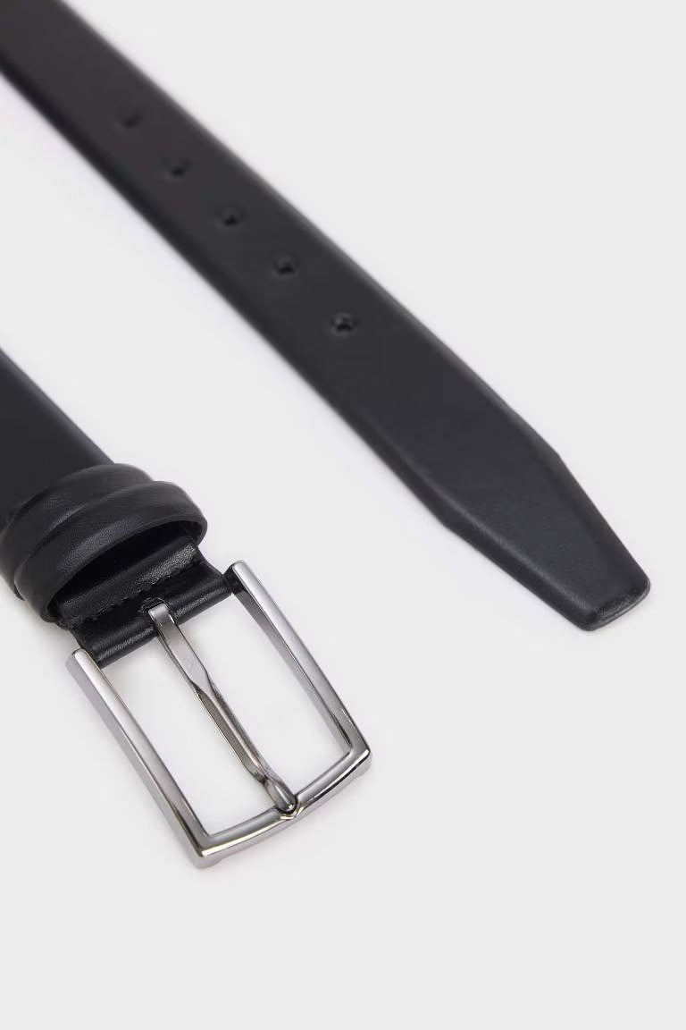 Man Rectangle Clasp Faux Leather Belt - -
