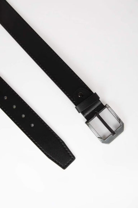 Man Rectangle Clasp Faux Leather Denim Belt - -
