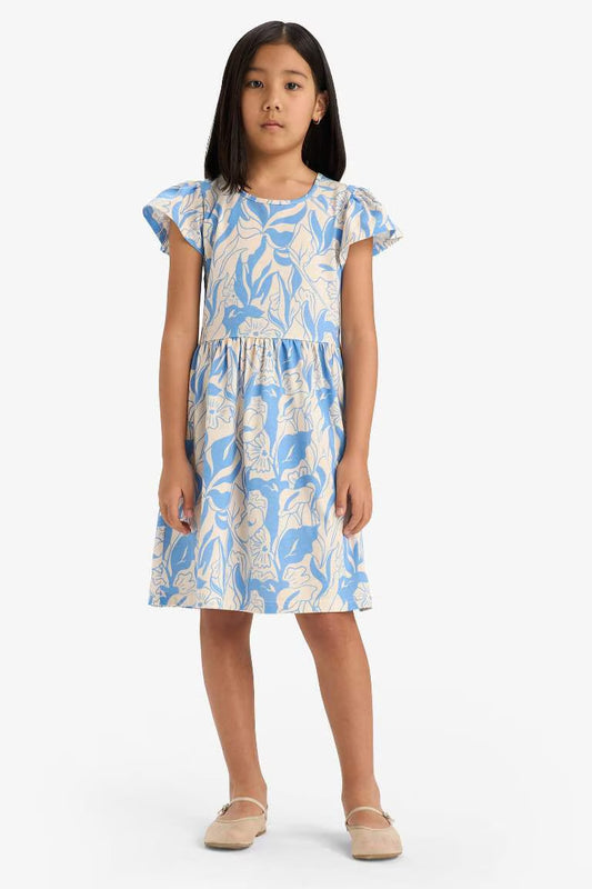Girl Crew Neck Patterned Short Sleeve Dress - -