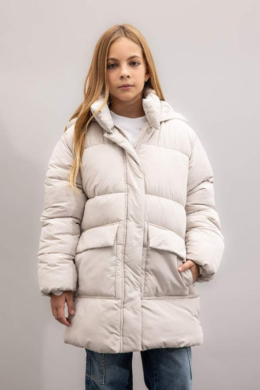 Girl Hooded Fleece Lined Waterproof Puffer Jacket - -