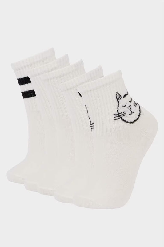Girl Comfortable Elastic 5 Piece Cotton Long Socks - -