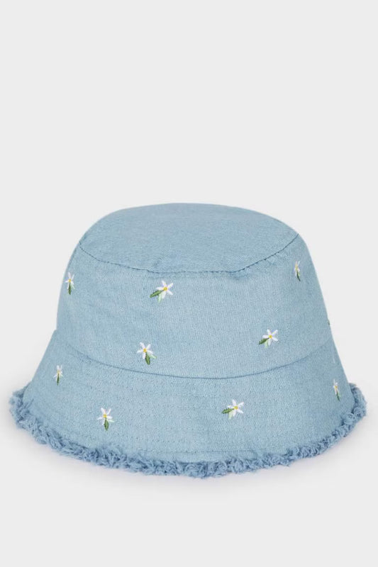 Girl Denim Embroidered Hat - -