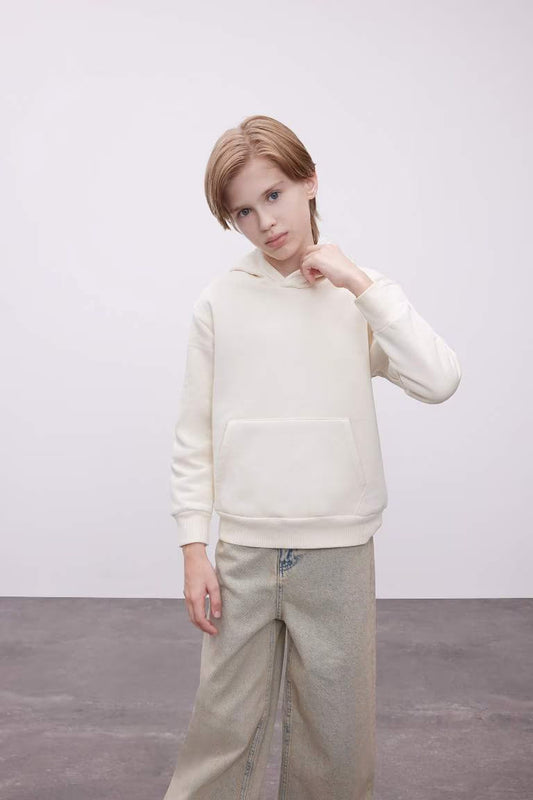Boy Hooded Thick School Sweatshirt - -