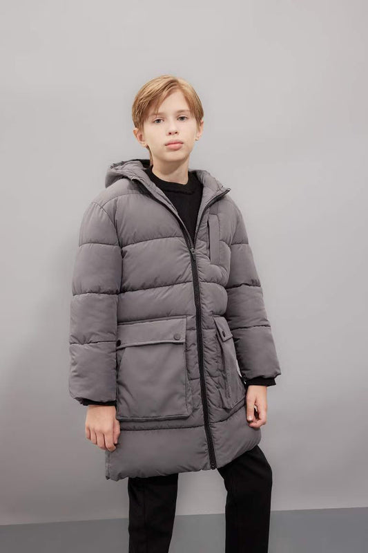 Boy Hooded Zippered Fleece Lined Waterproof Puffer Jacket - -