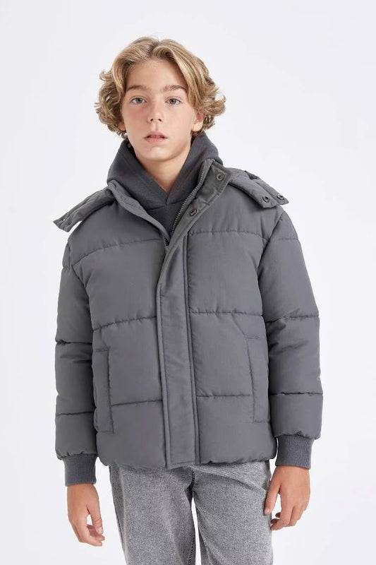 Boy Hooded Water Repellent Puffer Jacket - -