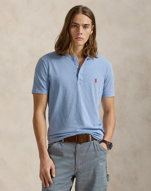 Slub Jersey Short-Sleeve Henley Shirt - - Blue