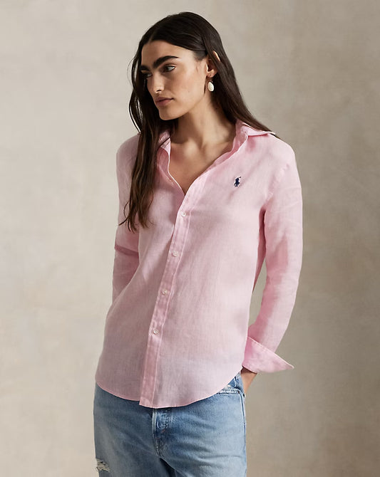 Classic Fit Linen Shirt - - Pink