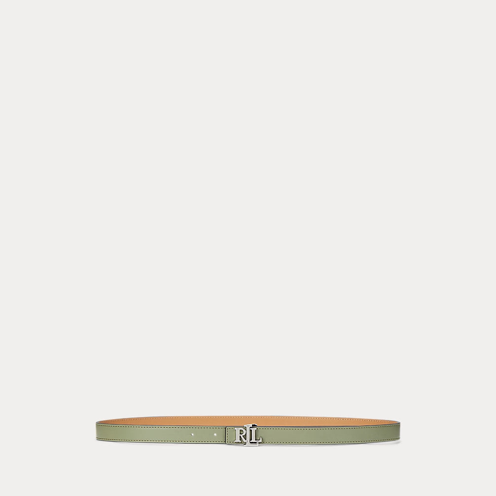 Logo Reversible Leather Skinny Belt - - sage green