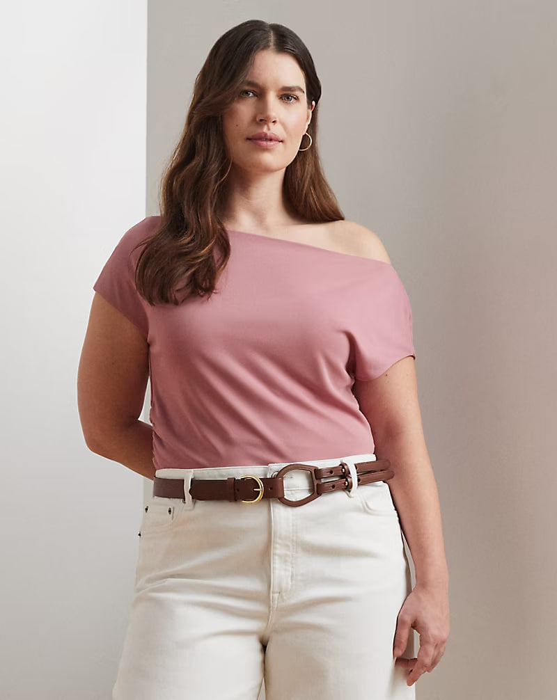 Jersey Asymmetrical Off-the-Shoulder Top - - Rose