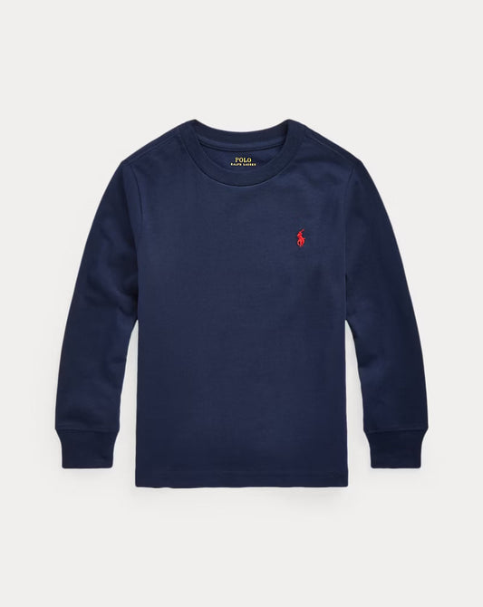 Cotton Jersey Long-Sleeve Tee - - Navy