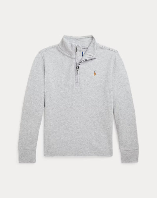 Cotton Interlock Quarter-Zip Pullover - - Heather