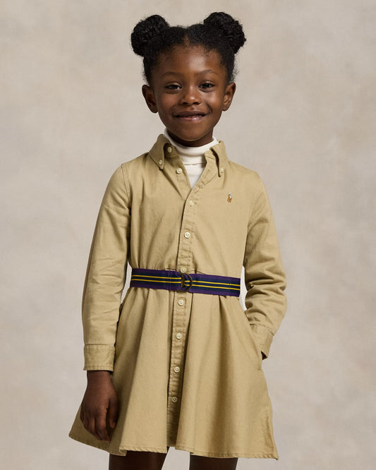 Belted Cotton Chino Shirtdress 2-6 - - khaki