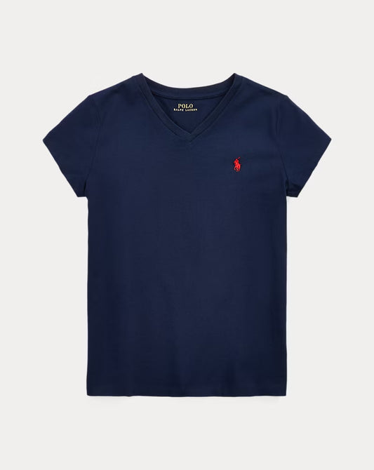 Cotton Jersey V-Neck Tee 7-16 girls - - Navy