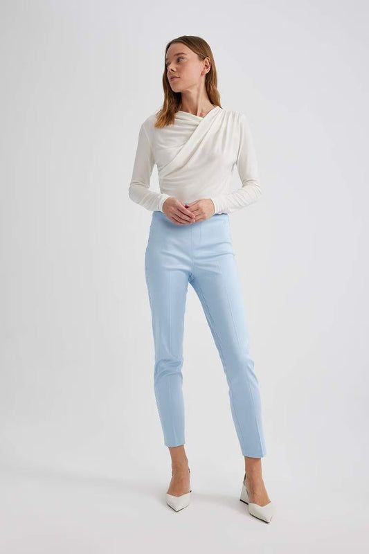 Valentina Sigaret Normal Waist Straight Leg Satin Trousers - - sky