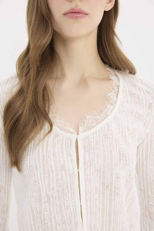Slim Fit V-Neck Lace Cardigan - -