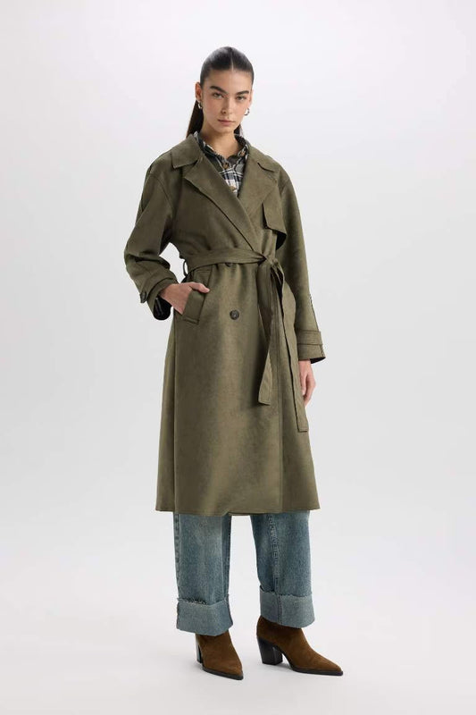 Regular Fit Suede Trenchcoat - -