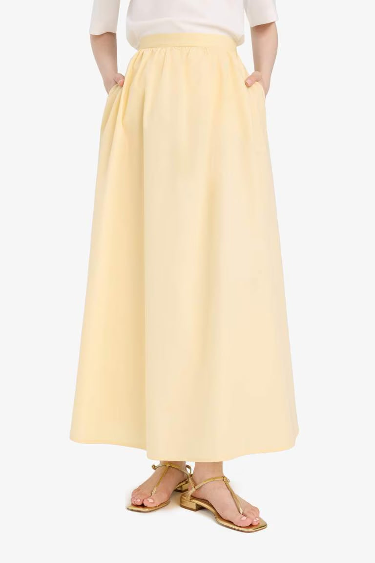 A Cut Poplin Maxi Skirt - -