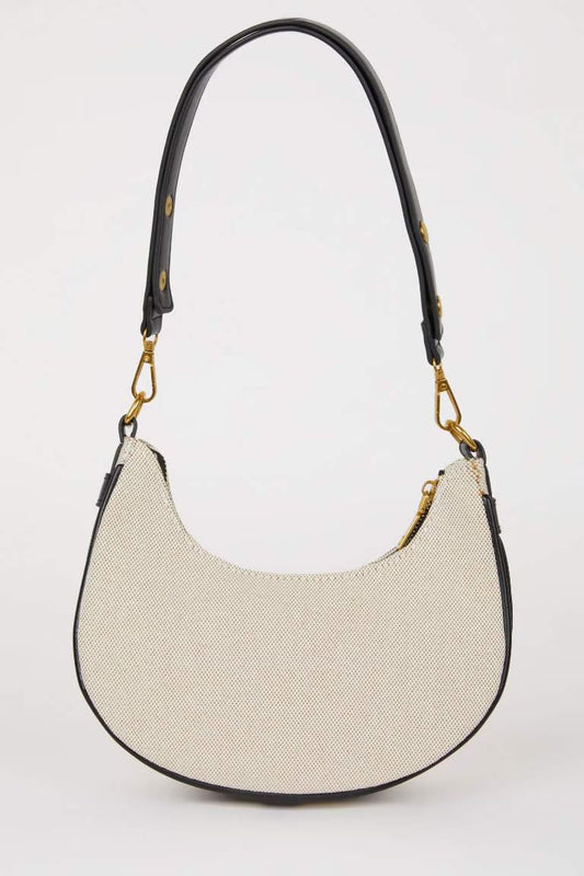 Woman Canvas Look Faux Leather Shoulder Bag - -
