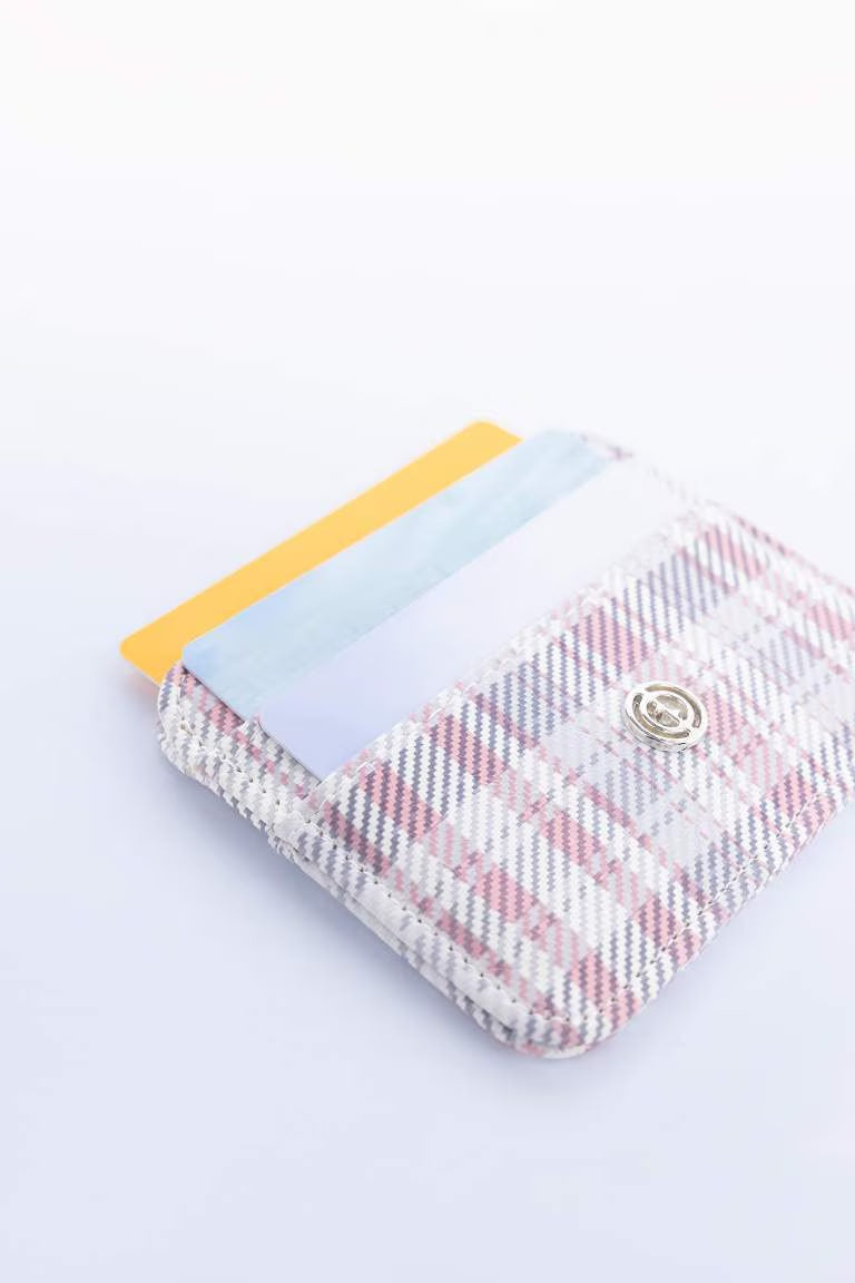 Woman Plaid Faux Leather Business Card Wallet - -