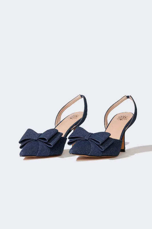 Woman Denim Heeled Sandals - -