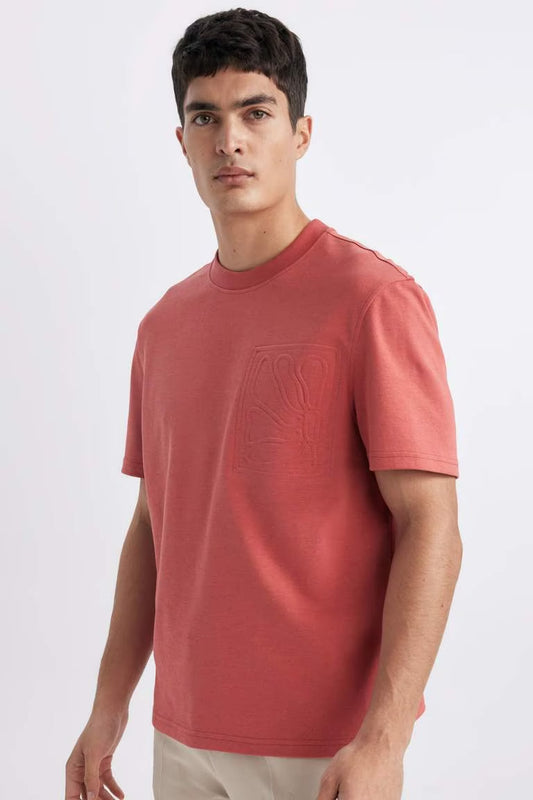 Regular Fit Crew Neck Short Sleeve T-Shirt - - Spring Red