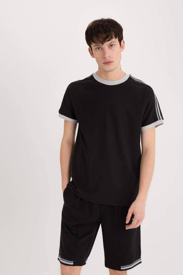 Regular Fit Crew Neck Pique T-Shirt - - Black