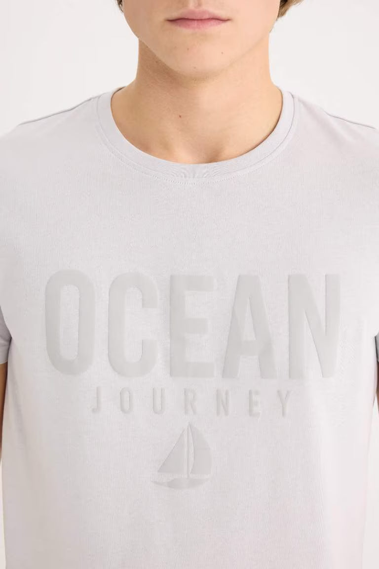 Slim Fit Crew Neck Printed Short Sleeve T-Shirt - -