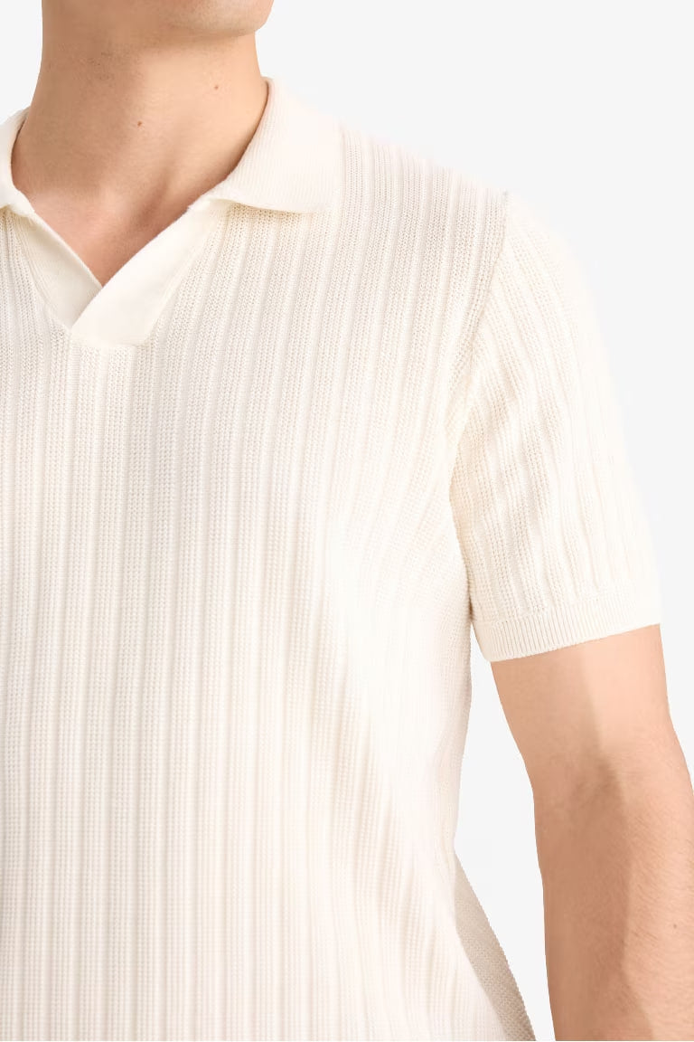 Standard Fit Short Sleeve Knitwear Cotton Polo T-Shirt - -