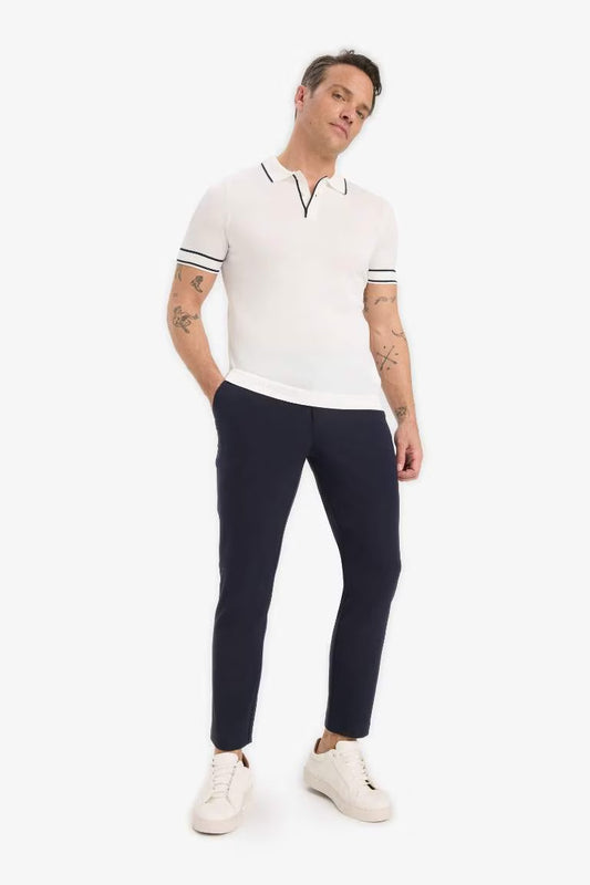 Standard Fit Short Sleeve Knitwear Polo T-Shirt - - White