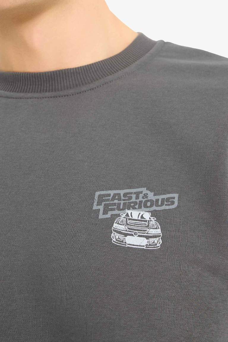 Fast & Furious Boxy Fit Crew Neck Printed Thick Sweatshirt - -