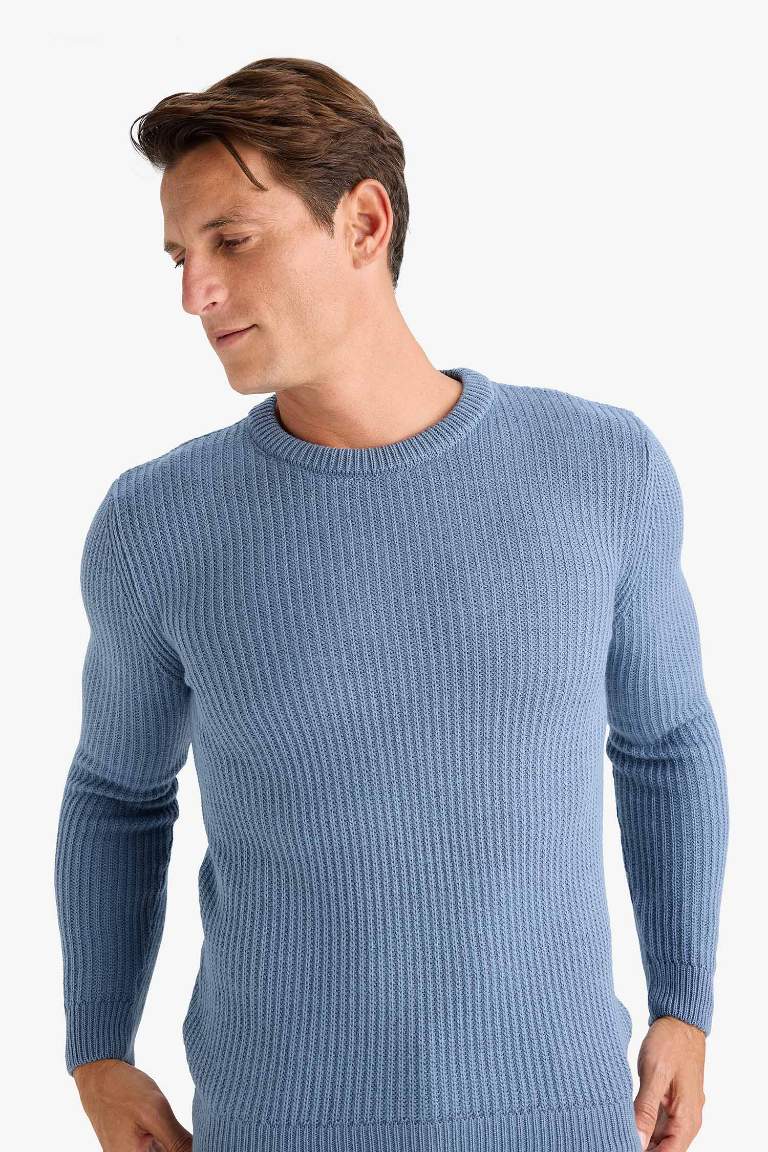 Standard Fit Crew Neck Knitwear Pullover - - Cornflower Blue