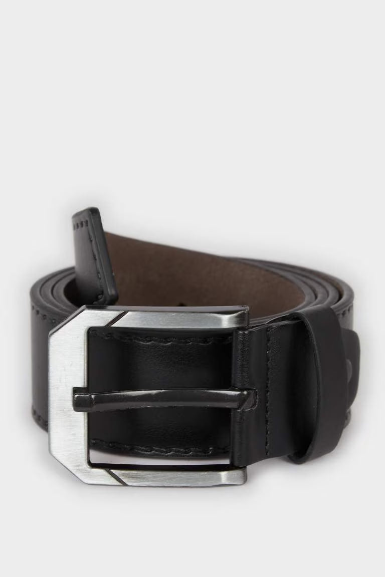 Man Rectangle Clasp Faux Leather Denim Belt - -