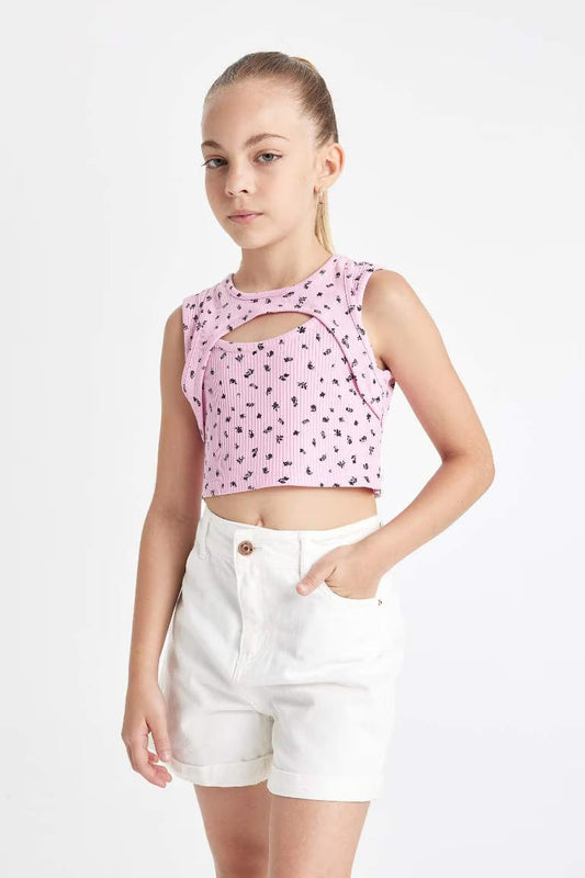 Girl Patterned Crop Top - -