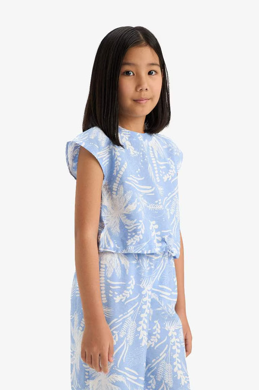Girl Short Sleeve Blouse - - Blue
