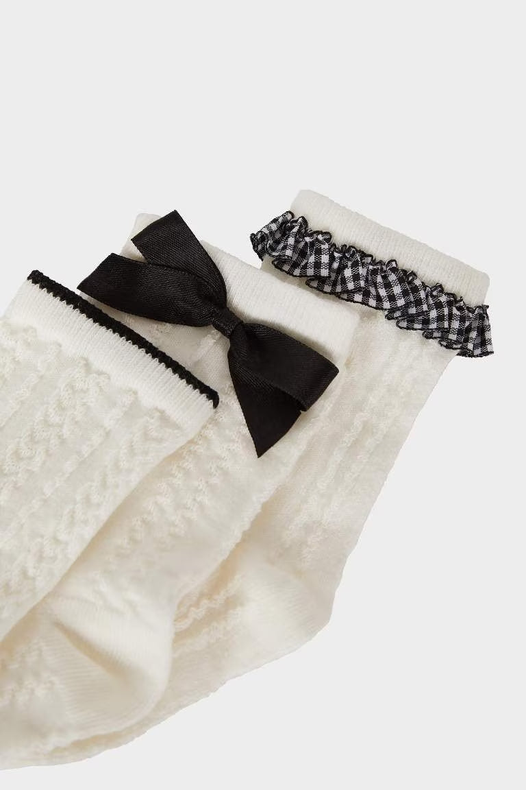 Girl 3 Piece Cotton Long Socks - -