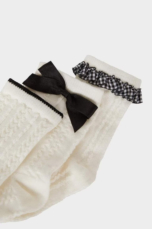 Girl 3 Piece Cotton Long Socks - -